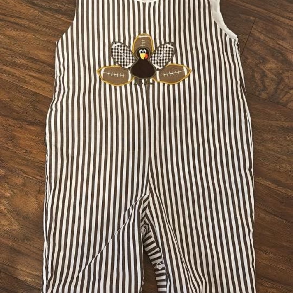 Brown Striped Kids One-Piece Sleeper with Turkey Football Applique